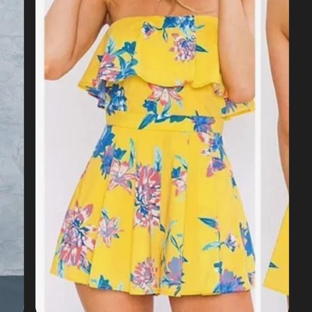 Flying Tomato Strapless Yellow Floral Dress